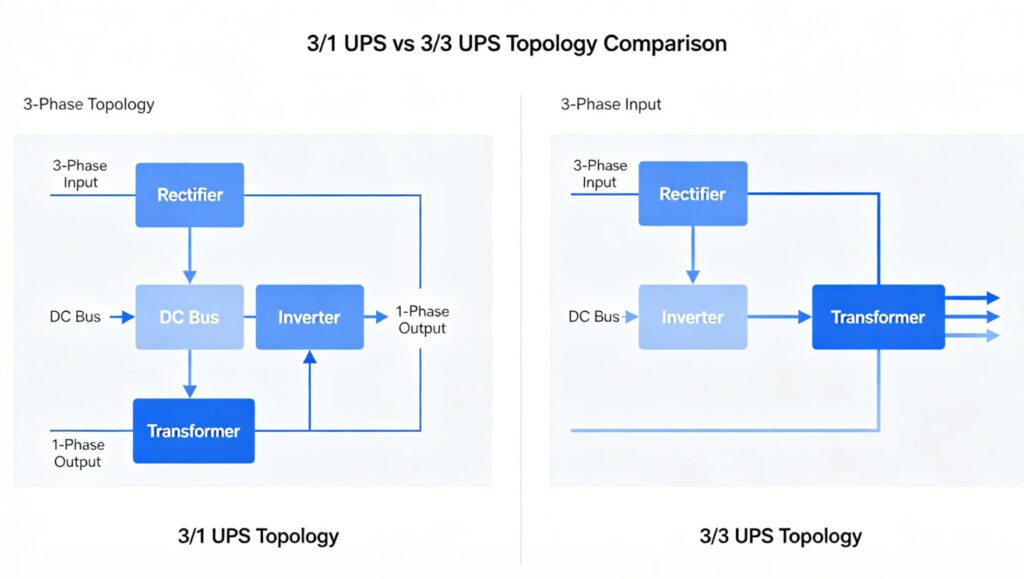 Comparison of 3/1 UPS and 3/3 UPS Topologies: Three-Phase Input/Single-Phase Output vs. Three-Phase Input/Three-Phase Output