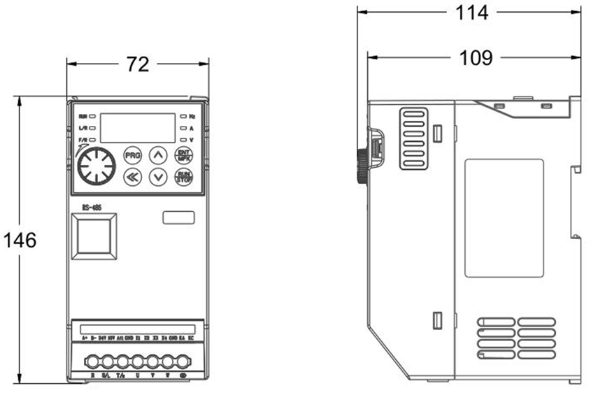 0,75-2,2 kW Sơ đồ kích thước kết cấu và kích thước lắp đặt