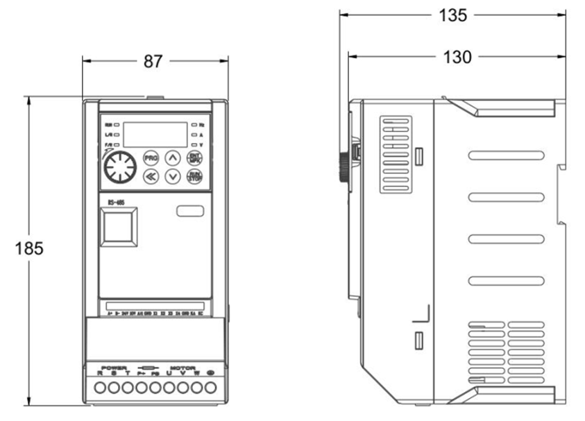 3.7-5.5kW Kích thước kết cấu và sơ đồ kích thước lắp đặt