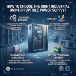 Technical infographic banner for industrial power protection systems, highlighting modular UPS configurations, N+1 redundancy, and zero-downtime solutions for harsh operating environments.